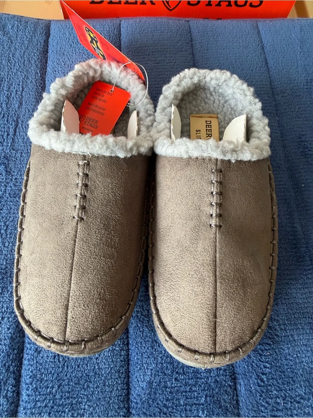 Deer Stags Kids Lil Nordic Suede Slippers Faux Shearling Lining Sz 3Y Charcoal